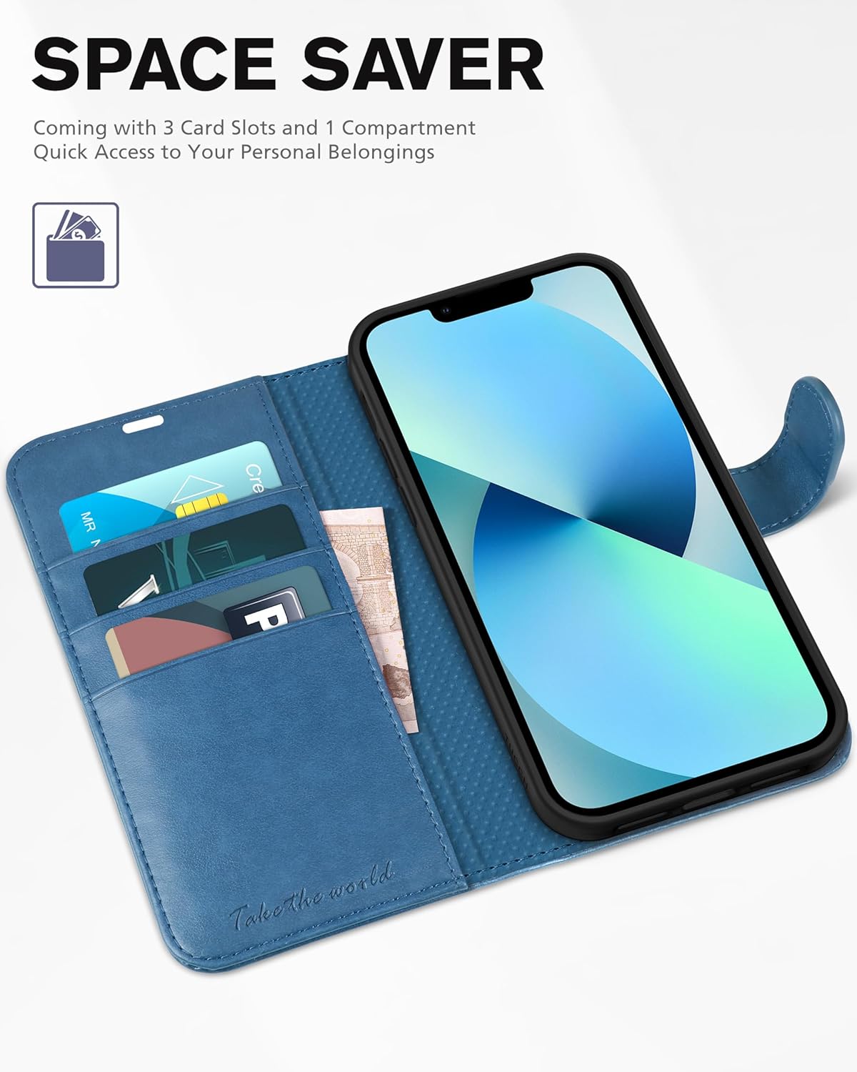 TUCCH Case Wallet for iPhone 13 Mini, with TPU Shockproof Inner Case, PU Leather RFID Blocking Credit Card Slot Magnetic Stand Flip Cover Compatible with iPhone 13 Mini, Lake Blue