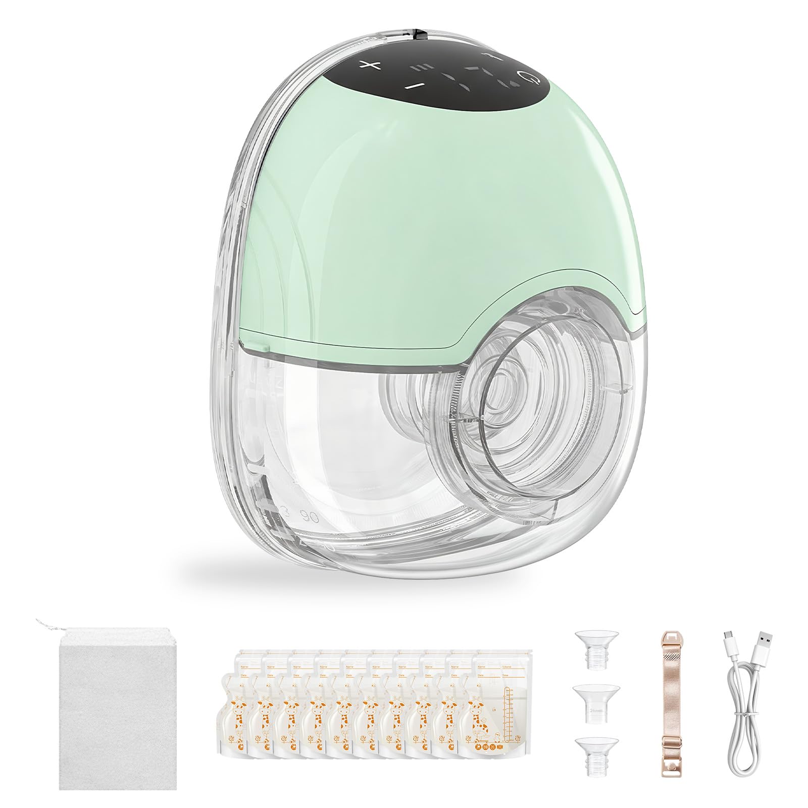 TOPCHANCES Electric Breast Pump,Wearable Hands Free Electric Pump,4 Modes 12 Levels,Portable Lightweight Pump 17/19/21/24mm Flange,Leak-Proof and Ultra-Quiet,BPA Free(Touchscreen,Green-1PC)