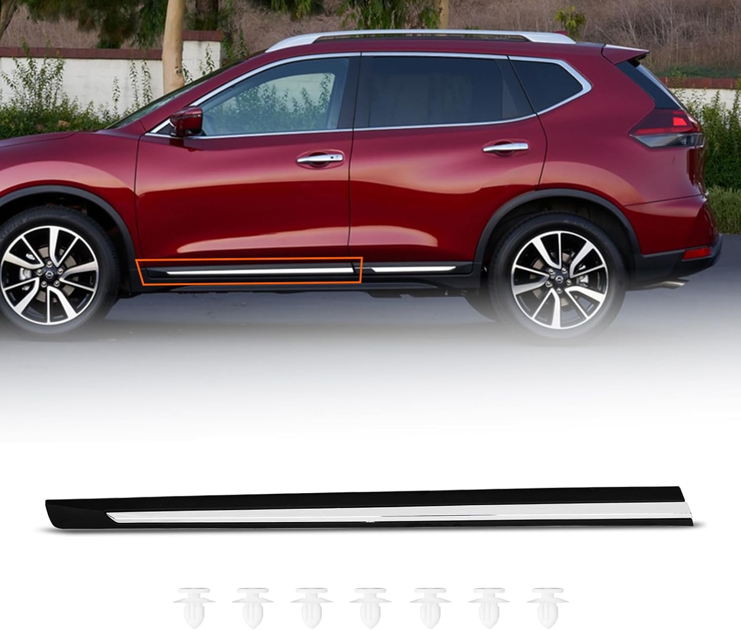 YLT AUTO Front Left Driver Side Lower Door Molding Trim Compatible with 2017-2020 Rogue W/Chrome Strip Black LH,80877-6FL0A