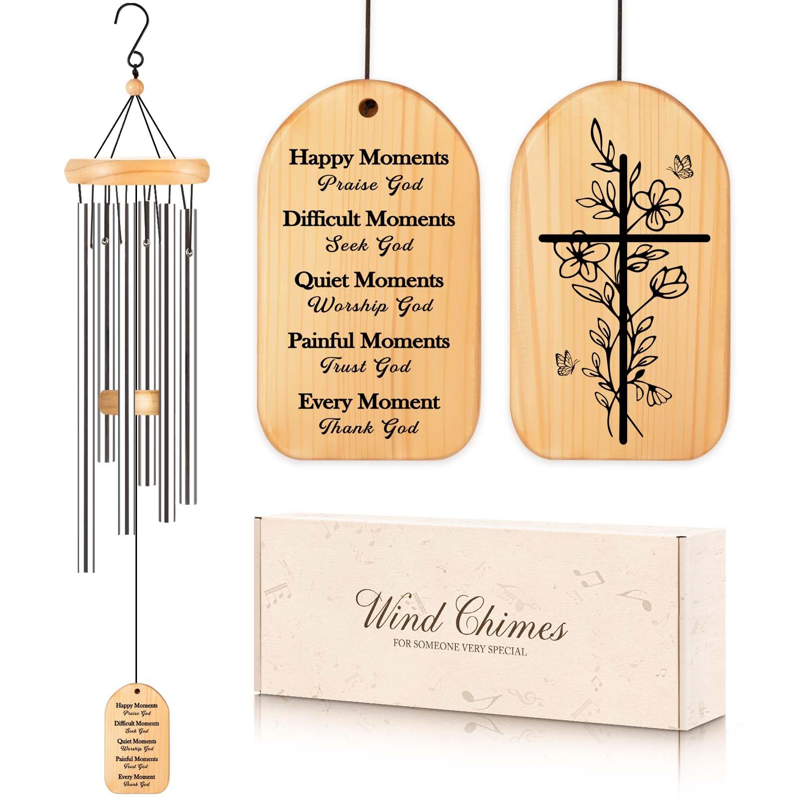 Christian Gifts for Women Men, Inspirational Religious Gifts for Women Faith, Christian Wind Chimes with Bible Verse, 25.5 inch, Birthday Sympathy, Encouragement Spiritual Gift Ideas