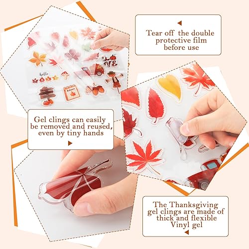 Miniatura 3 de 40 calcomanías de gel grueso para otoño, hojas de Acción de Gracias, calcomanías de gel para ventana, calcomanías de otoño para ventana, calabaza,