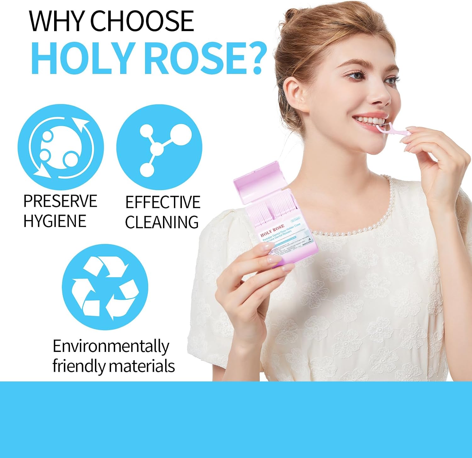 Holy Rose Dental Floss Picks, 2 Packs Travel Flossers Cases | Twin Line Flosser