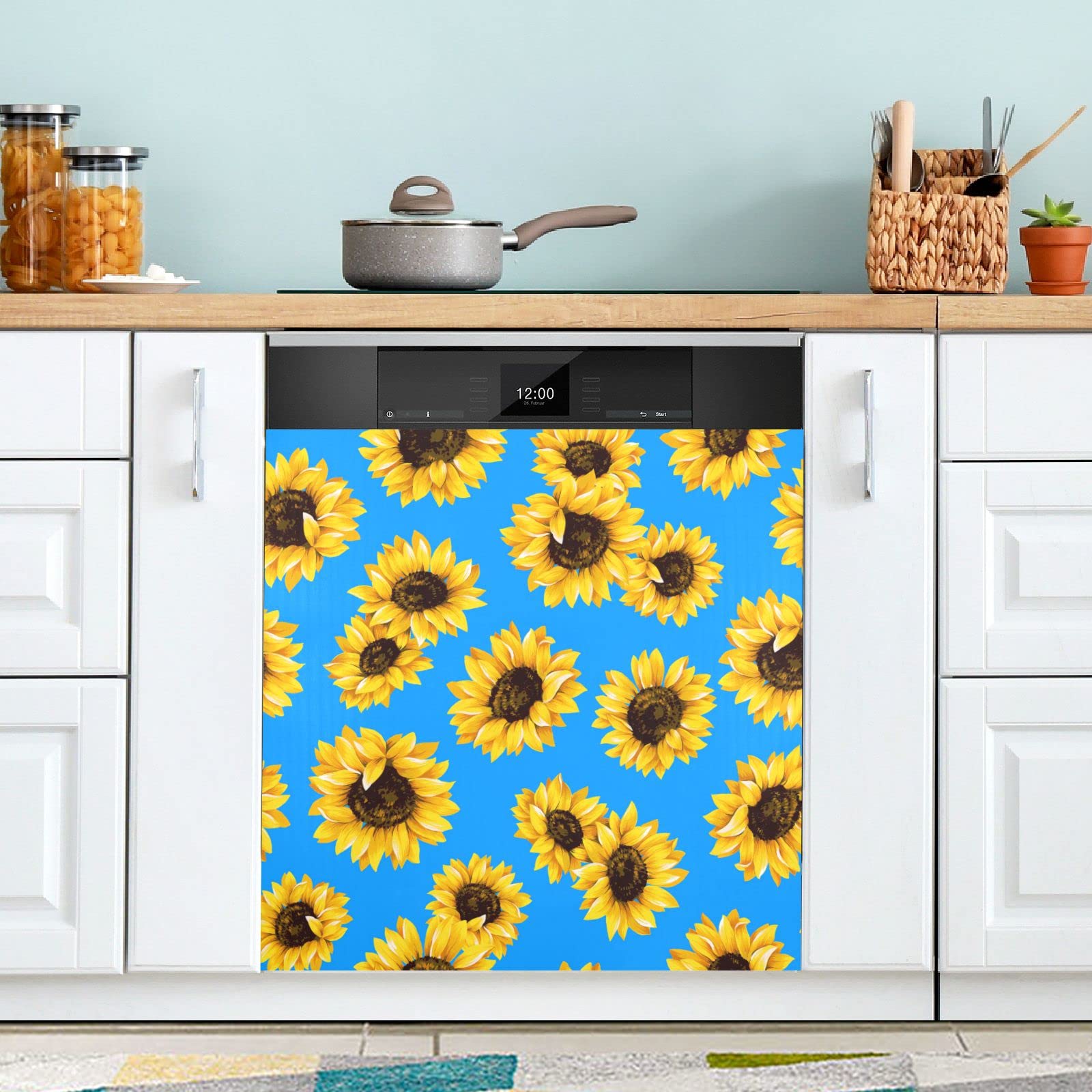 Aesthetic Blue Flowers Dishwasher Magnet Cover Magnetic Dishwasher Door Cover Magnetic Refrigerator Cover 23x26in - View #6