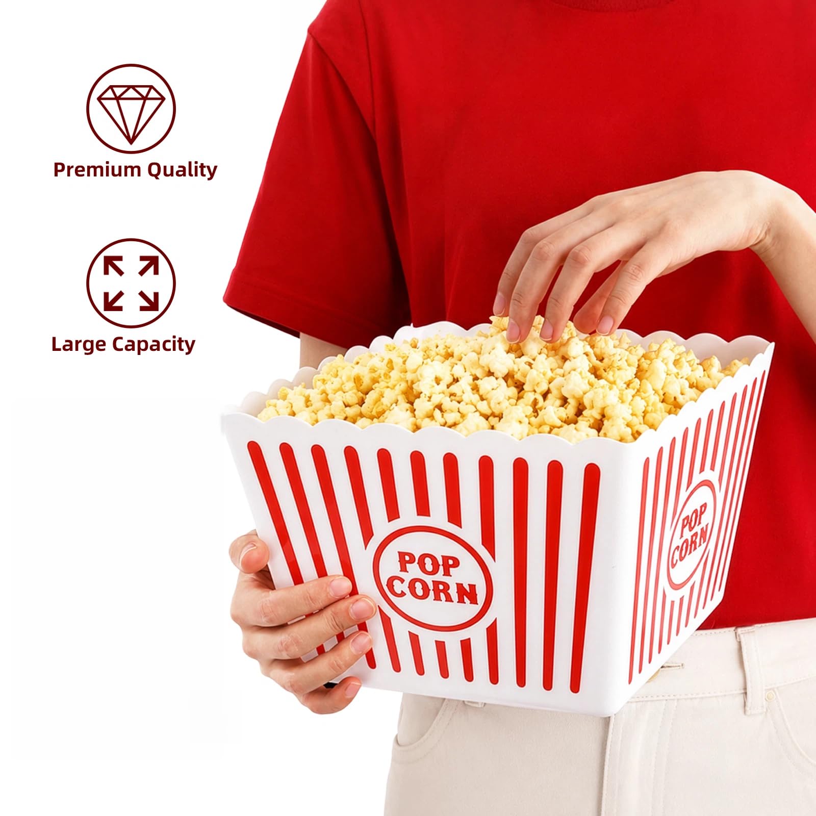 Bekith 4 Pack Recipiente Plástico Palomitas Raya Palomitas Caja, 23 x 23 x 15cm
