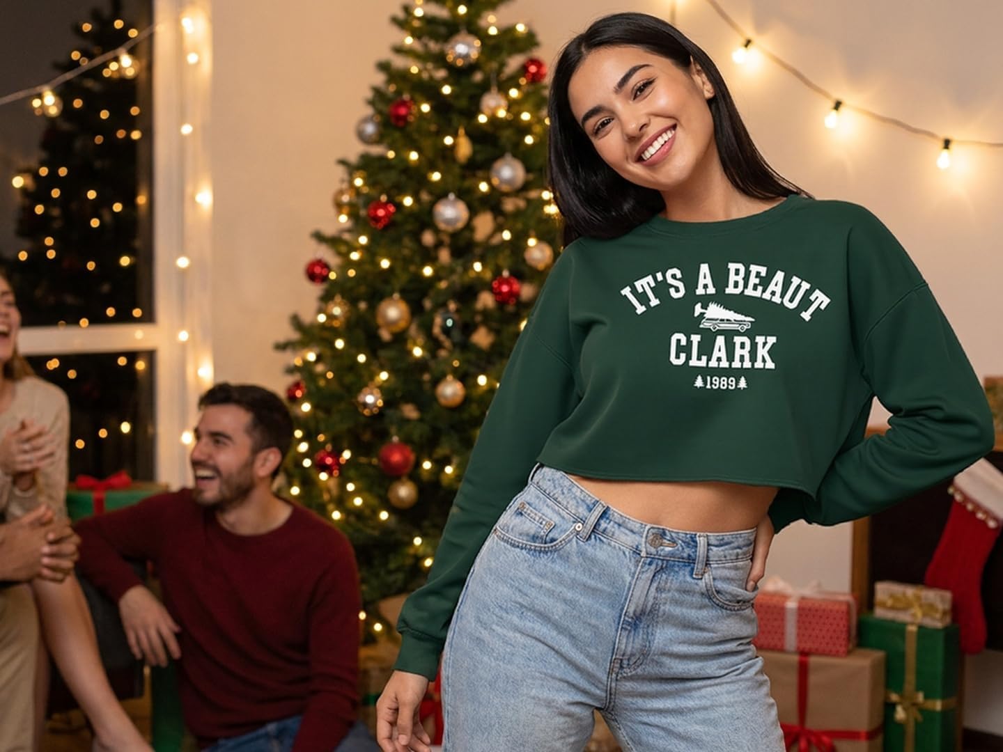 Women's Christmas Graphic Crop Crew Neck Sweatshirt image 4