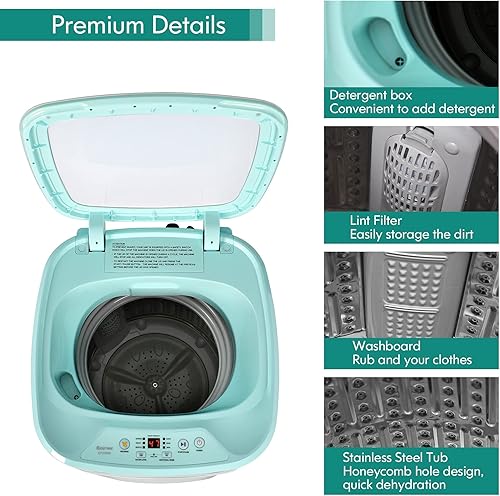 Miniatura 8 de COSTWAY Lavadora portátil, bomba de drenaje integrada, capacidad de 8 libras, lavadora completamente automática con 6 programas, bloqueo para niños,