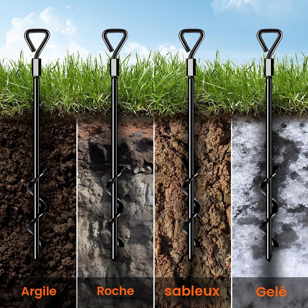 Ancrages de Sol, Tentes, Trampoline, Piquet Ancrage à Visser, Lot de 4 Ancrages de Robustes pour Cadre de BalançOire, Ancrages de Sol de Jardin, Auvent, RéSistent Aux Vents Forts (4 X 36cm)