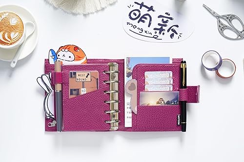 Miniatura 4 de Moterm Pocket Luxe - Planificador de anillos  Organizador de carpeta de cuero genuino (anillo de 1.18 pulgadas, color rosa fucsia y gris piedra)