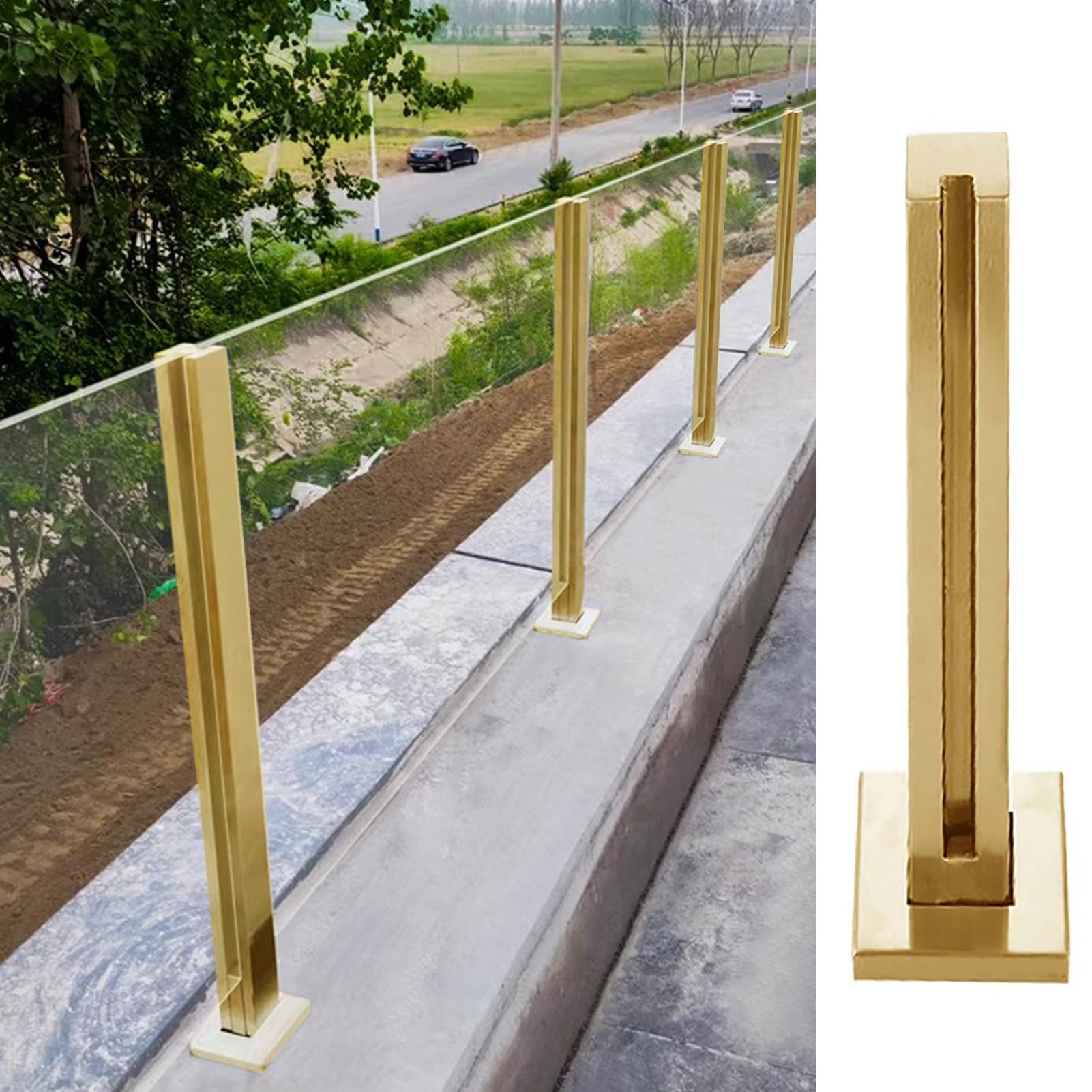 Poteau de garde-corps en verre doré de 95cm pour balcon élégant