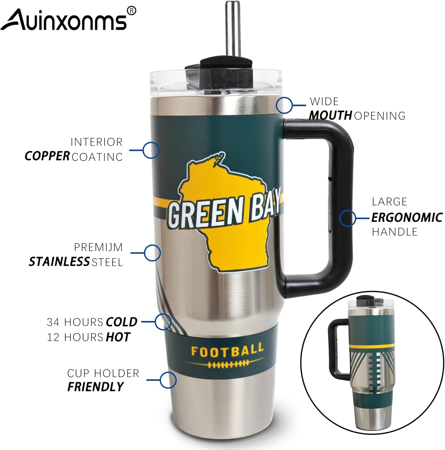 Tumblers 40oz Straight Skinny Car Cups Sports Travel Coffee Mug, Stainless Steel, Insulated,Classic Collection Gifts for Men Women Fans - Image 2