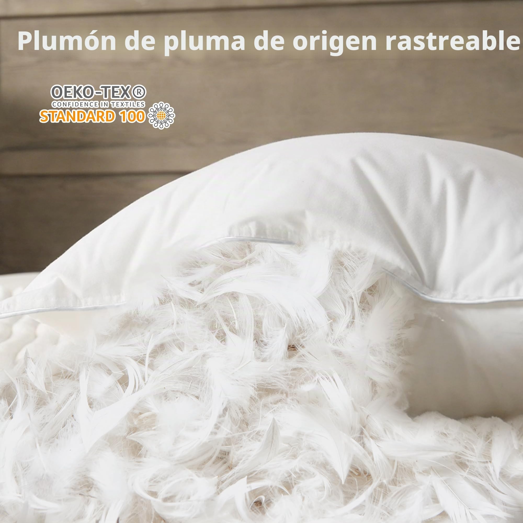 Deodar Juego de 2 almohadas de plumas de 48 x 74 cm, con relleno de 1100 g, 85% plumas de ganso, 15% plumón de ganso, funda de algodón hipoalergénica, lavable a máquina, certificado Öko-Tex y RDS
