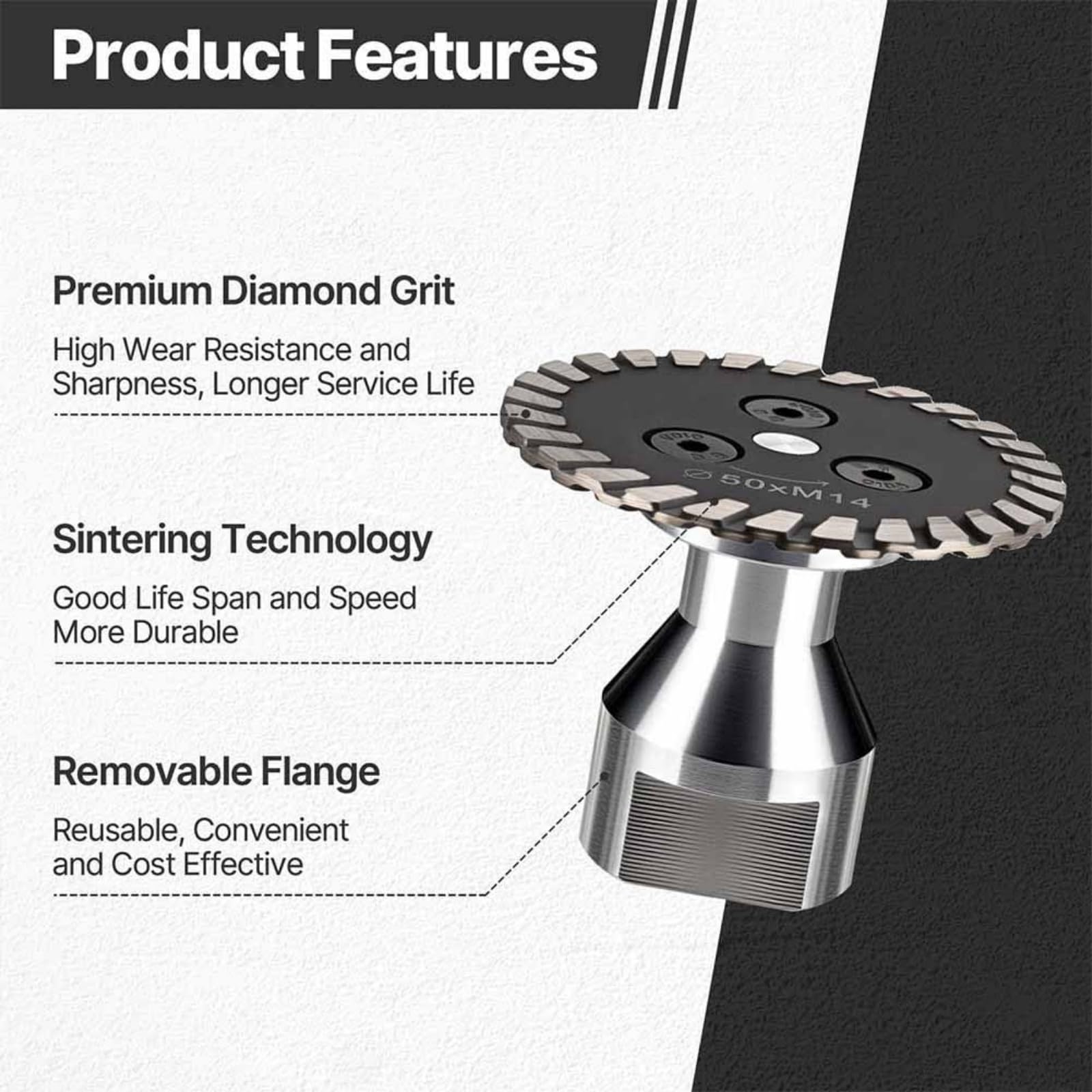 Precision Diamond Carving Wheel 40mm/50mm, High-Density Diamond Blade for Angle Grinder with Removable Flange, Wet/Dry Dual-Use Cutting for Granite, Marble, and Tile Engraving (40mm (1.57"))