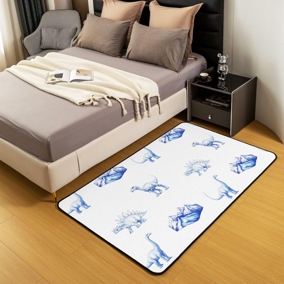 Homewish Blaue Dinosaurier Rugs for Living Room Wasserfarbe Dinos Teppiche 100x150 Uralte Dschungel Tiere Teppich Wohnzimmer Kawaii Cartoon Carpet Stilvoll Pflegeleicht