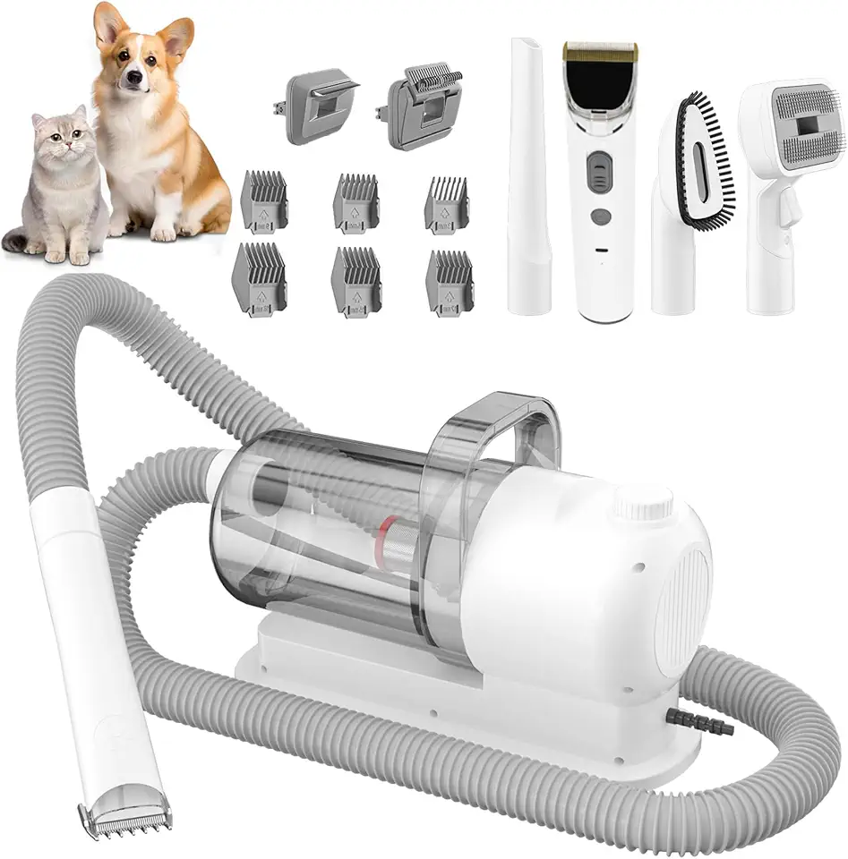 AUTENS Kit de aspirador de pó para cães e tosador de animais de estimação 6 em 1 escova de queda para cães com sucção de 99% de pelos de animais de estimação com 6 pentes comprovados