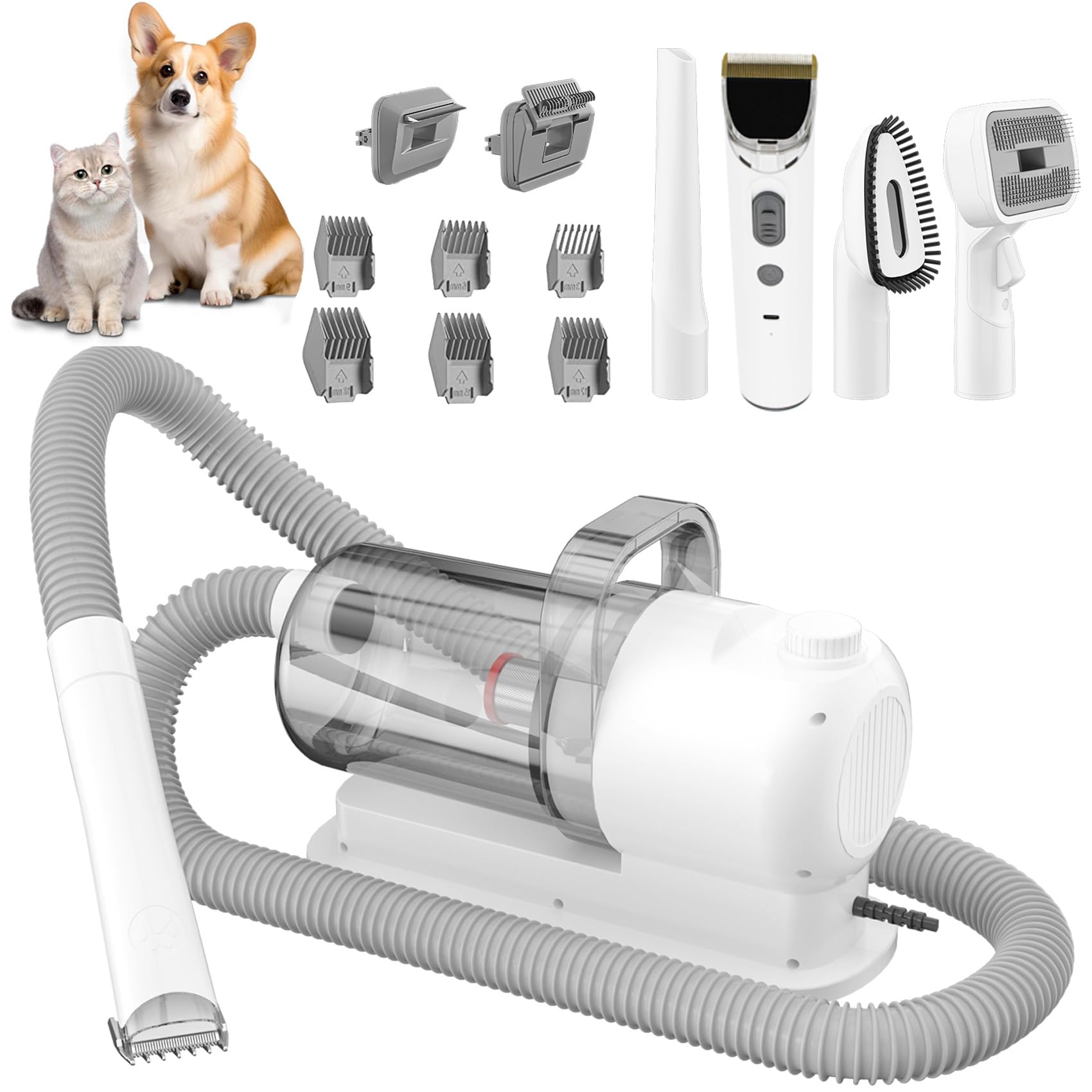 Kit per la toelettatura del cane e la toelettatura degli animali domestici 6 in 1 Spazzola per spargimento del cane Aspirazione 99% peli di animali domestici con 6 pettini tagliacapelli