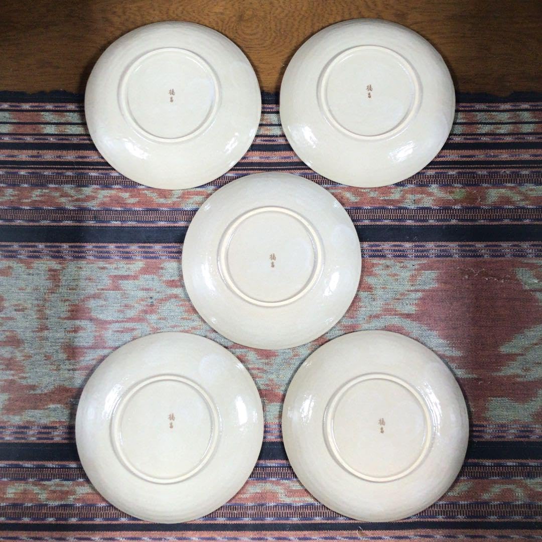 たち吉 赤絵花鳥 中皿揃 5枚セット 染付 輪花皿 和皿 色絵 古伊万里 金彩