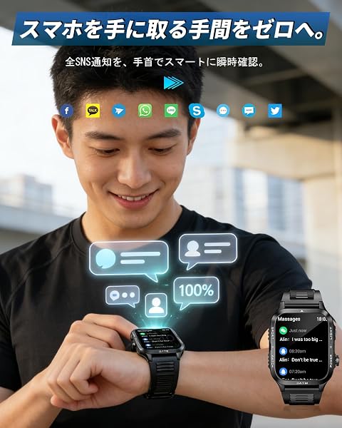 スマートウォッチ【最大30日間連続駆動 驚異の150日間待機 超ロングライフバッテリー】Bluetooth通話 LINE/メッセージ通知 1.96インチ大画面 3ATM防水 多種類運動モード GPS運動記録 300+文字盤 カメラ/音楽制御 音声アシスタント 歩数計 腕時計 目覚まし時計 懐中電灯 天気予報 iPhone/Android対応 ギフト最適(黒とグレー) - 4
