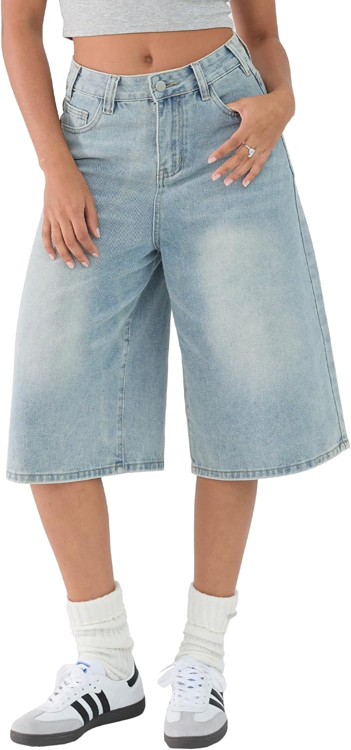 EMMIOL Women Jean Jorts Baggy Loose Fit Jean Shorts 2026 Summer Trendy Wide Leg Long Denim Shorts Y2K Clothes
