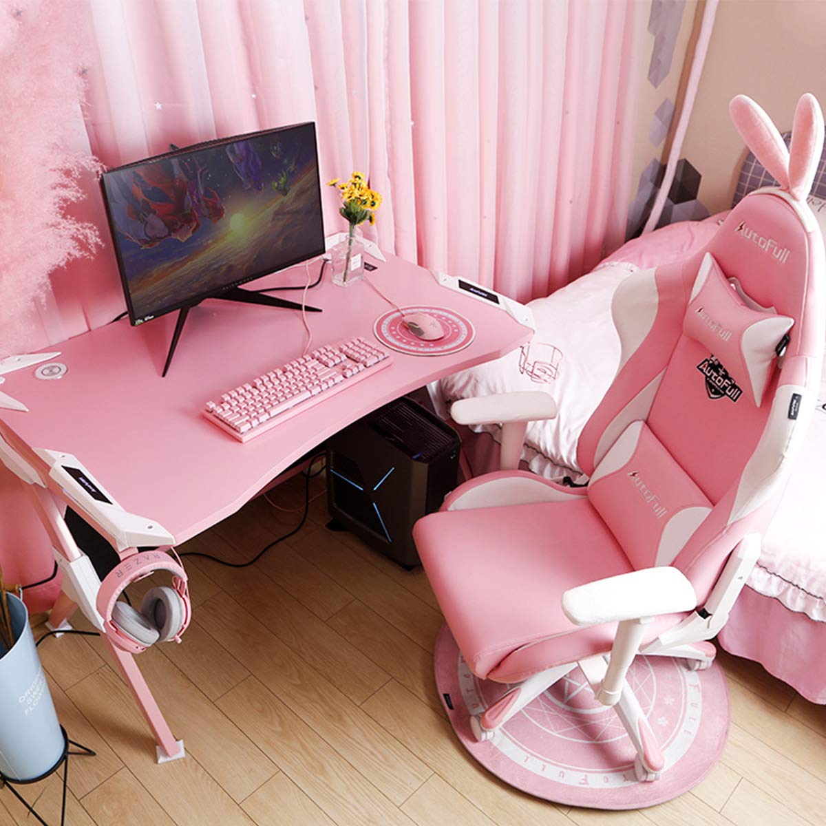 【超美品‼️】Autofull オートフル 122cm幅 ゲーミングデスク 机 ワイヤレス充電　ピンク パソコンデスク ゲーム PC Amazon.co.jp: 【Amazon.co.jp 限定】 AutoFull(オートフル