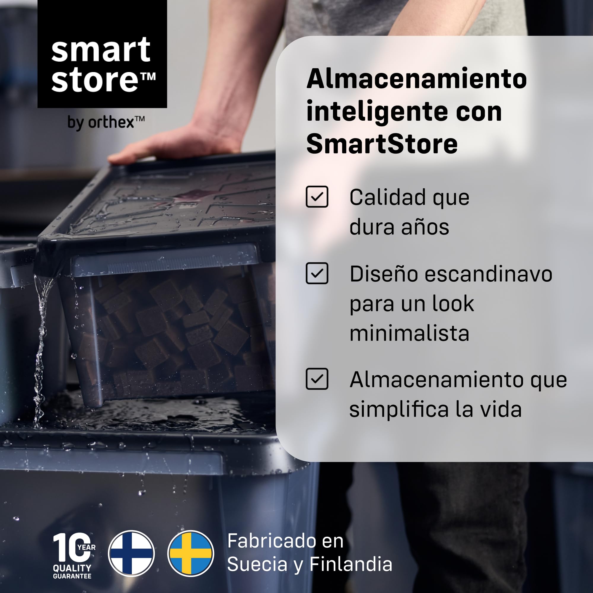 SmartStore Caja Almacenaje con Tapa 13 L I Pack 7 Cajas Apilables I 40 x 30 x 20 cm I Impermeable, Antipolvo I Garaje, Trastero, Sótano I Apta Alimentos I Made in Sweden 10 Años