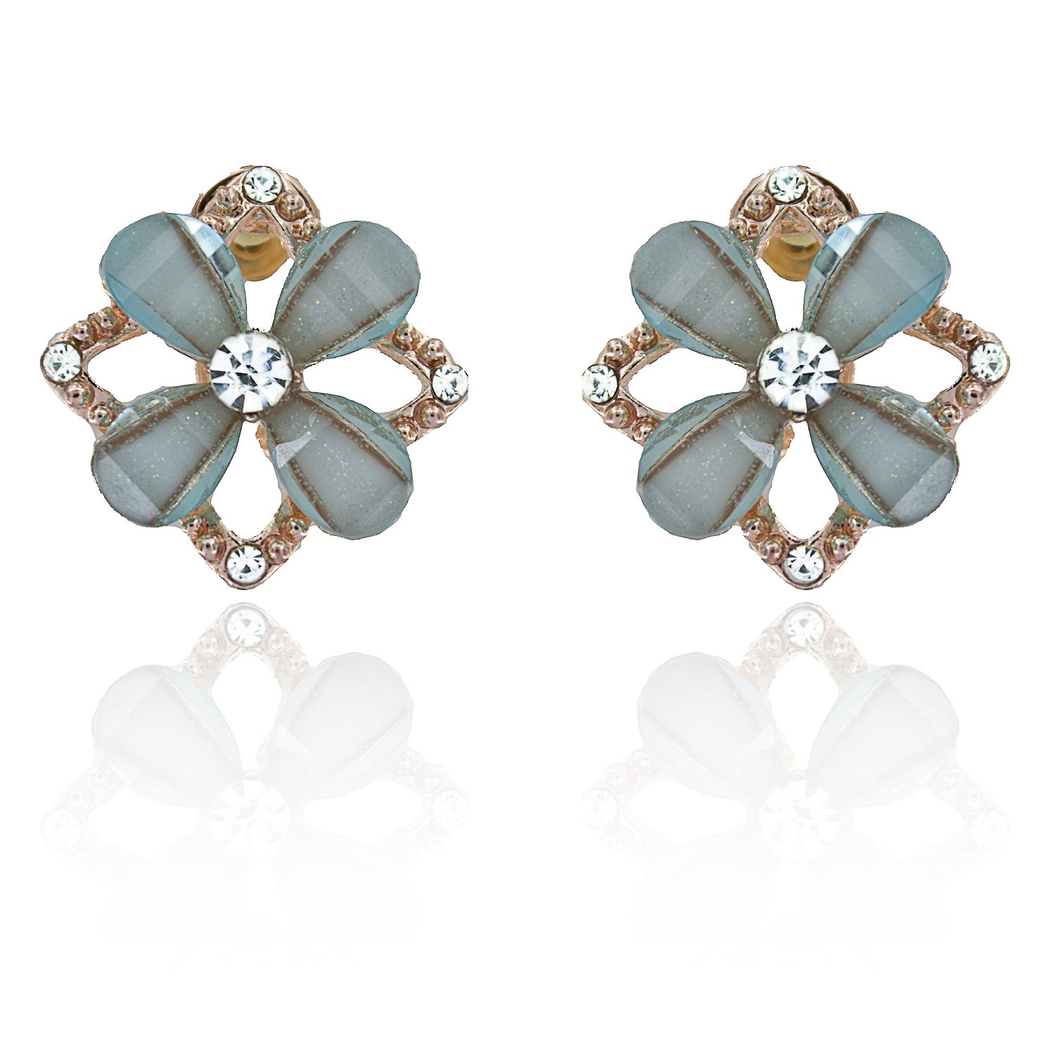 YouBella Jewellery Gold Plated Flower Shape Crystal Earrings for Girls and Women (BLUE)