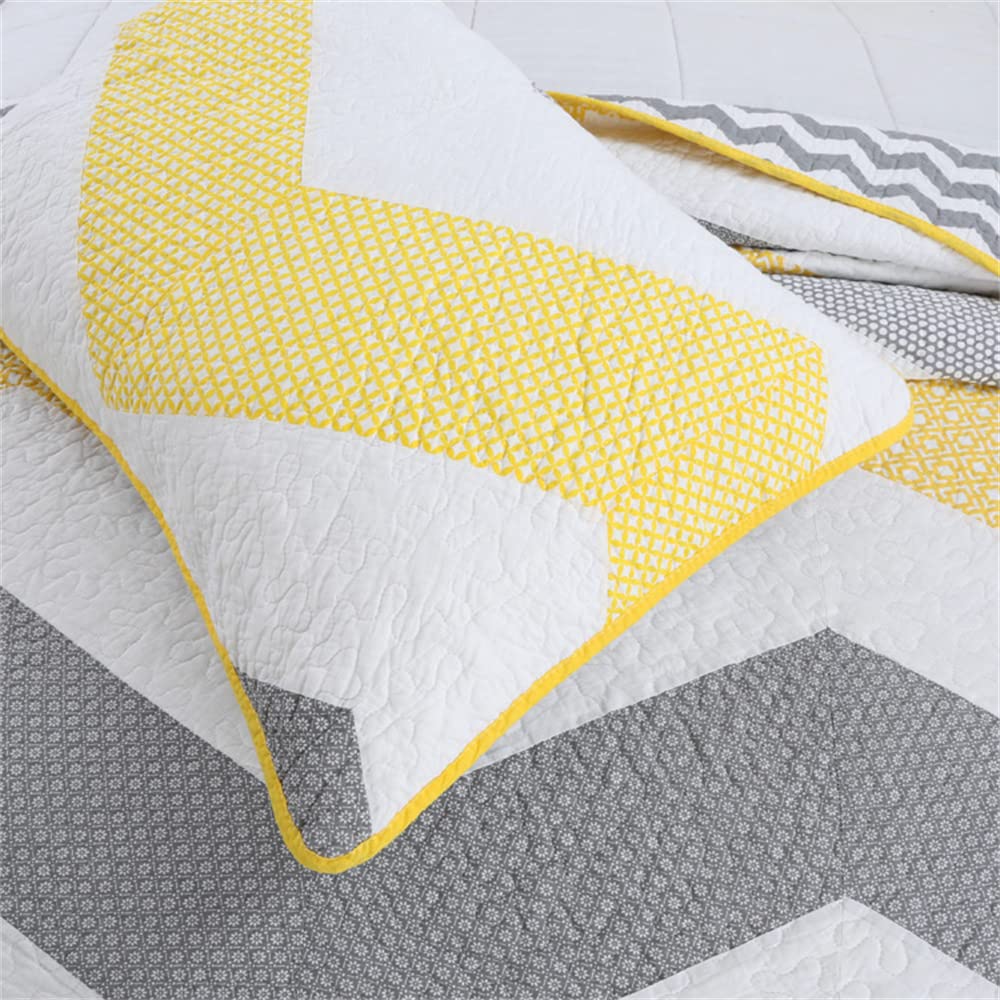 Odot Colcha Verano para Cama 228/275, Colcha Bouti Fina con 2 Fundas de Almohada Colcha Acolchado Ligera Suave para Colcha Cubre Cama Multiusos (228 * 240+50 * 66cm,Rayas Amarillas)