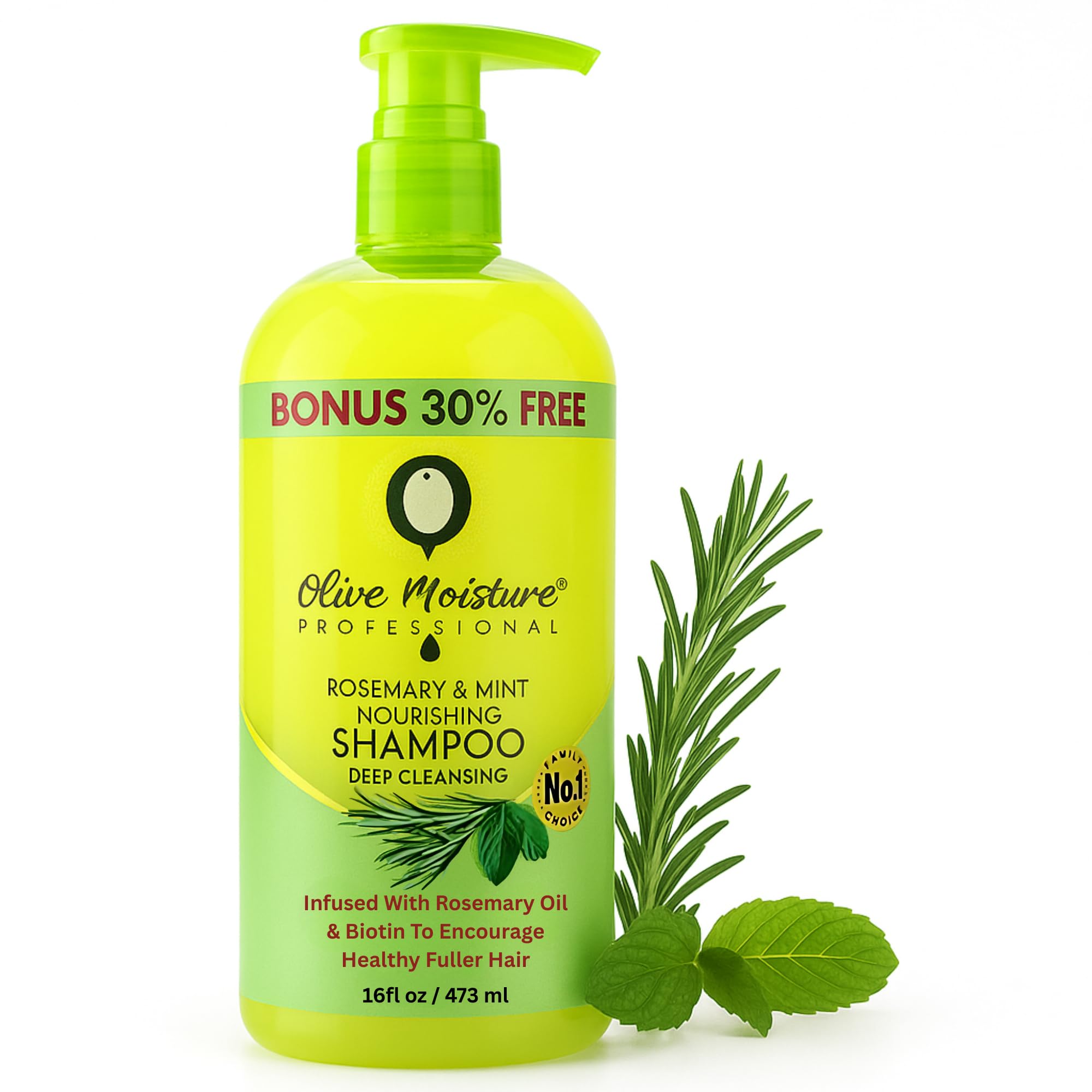 Olive Moisture Professional Rosemary and Mint Nourishing Shampoo, 473ml Deep cleansing shampoo with biotin for hair growth, volumizing and refreshing for dry scalp and all hair types