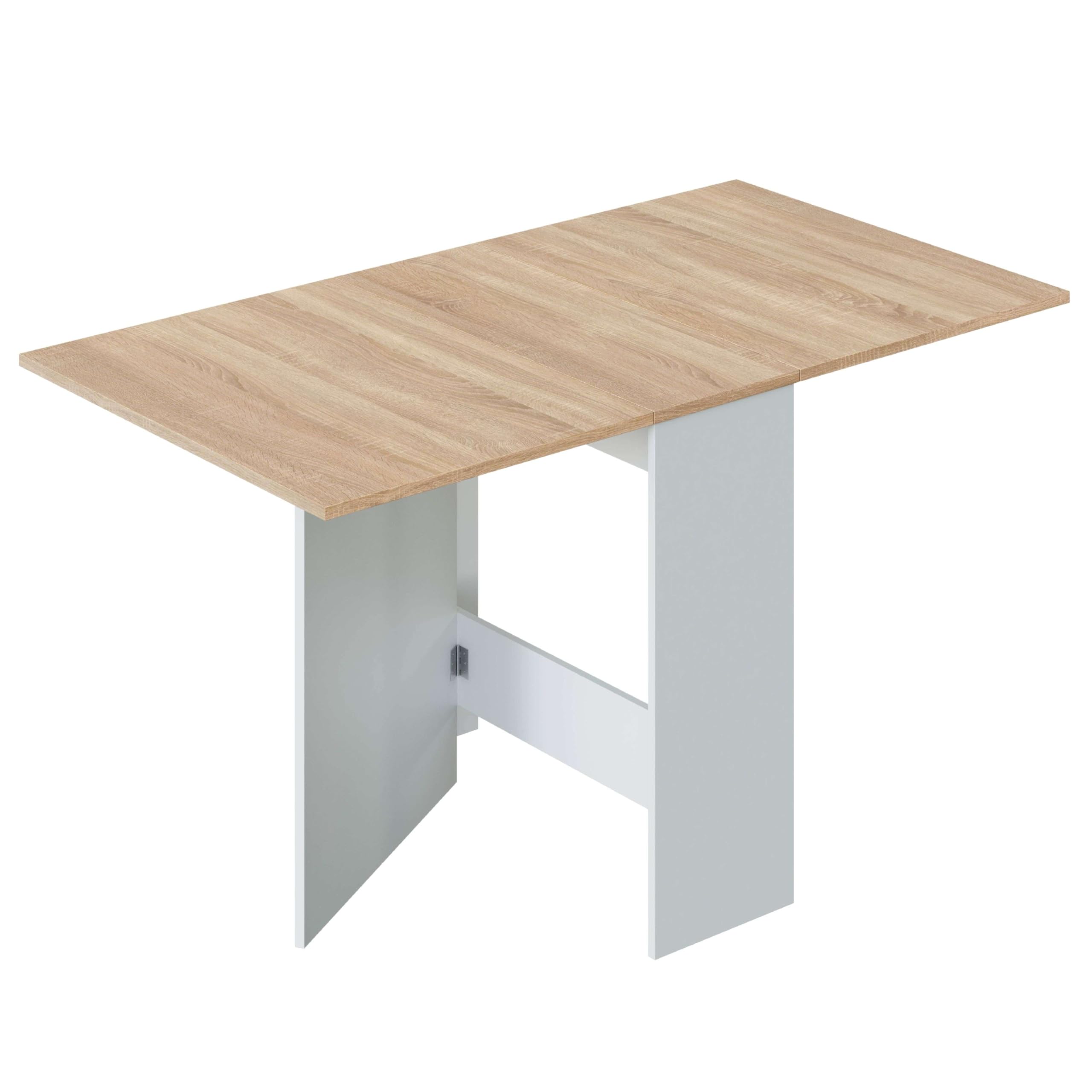 Habitdesign Mesa Auxiliar con Alas Abatibles, Mesa Cocina, Color Blanco Artik y Roble Canadian, Medidas: 77 cm (Largo) x 31-140 cm (Ancho) x 79 cm (Alto), Modelo Fly