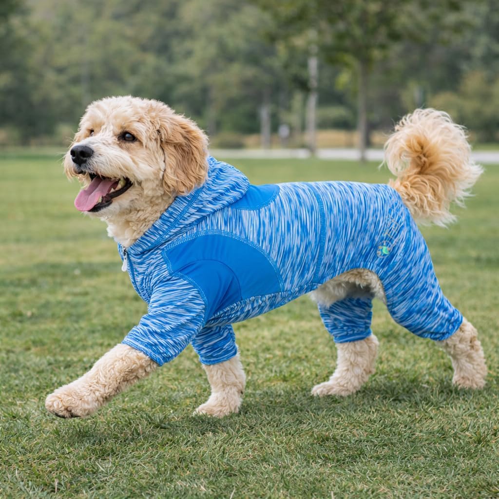 Pet Life ® Active Downward-Dog Lightweight 4-Way Stretch and Quick Dry Full Body Fitness Hooded Tracksuit Dog Sweater