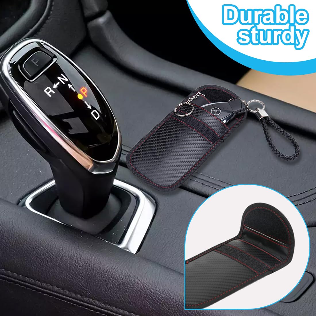 2 Borsette Protettive Per Chiavi Auto - Anti-intercettazione, In Fibra Di Carbonio, 18x8 Cm - Foto 3