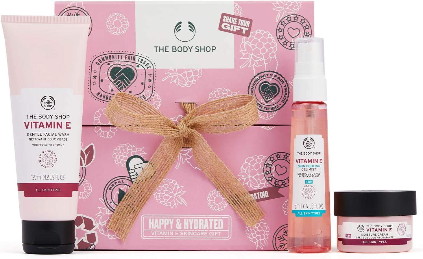 The Body Shop Happy & Hydrated Vitamin E Skincare Gift Set – Seriously Hydrating Vegan Products – 3 Items