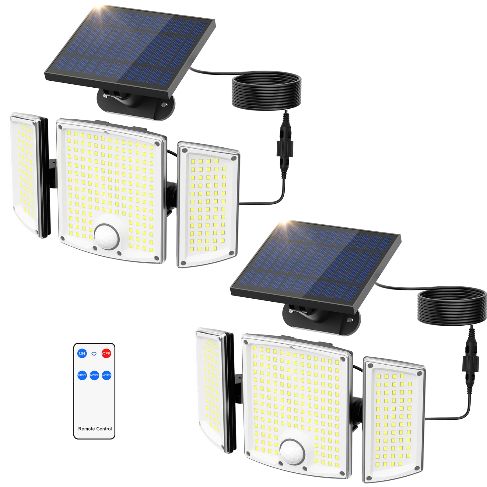 Onforu Solar Lights Outdoor, 3500LM 278 LEDs Split Motion Sensor Flood Lights with 16.4 ft Cable, 3 Modes, IP65 Waterproof Security Lights with Remote Control for Yard, Pathway, Pool, Garage, 2 Pack