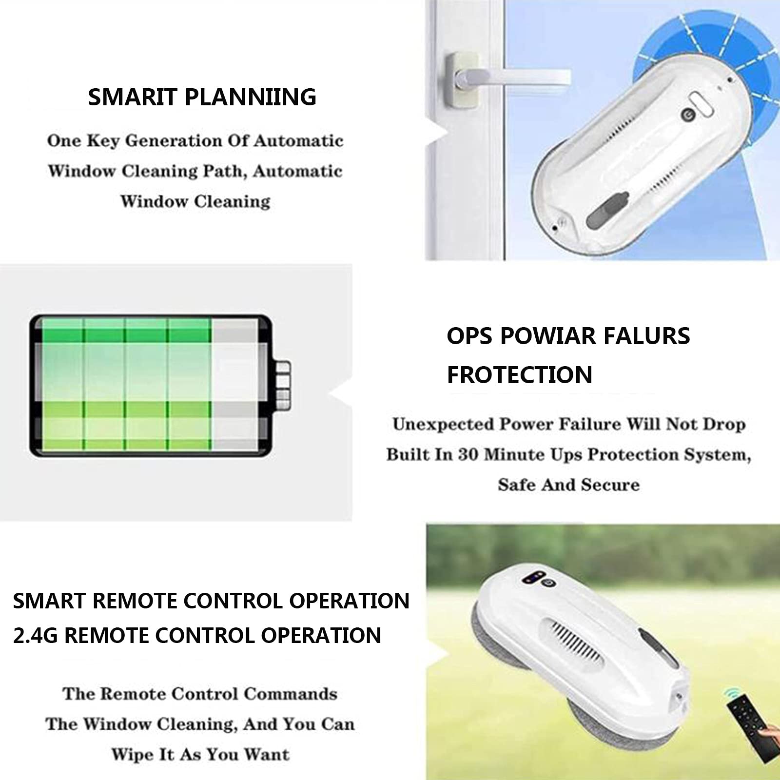 Elektryczny robot do mycia okien, automatyczny robot do mycia okien z ultradźwiękowym natryskiem wody i sterowaniem za pomocą smartfona lub pilota(