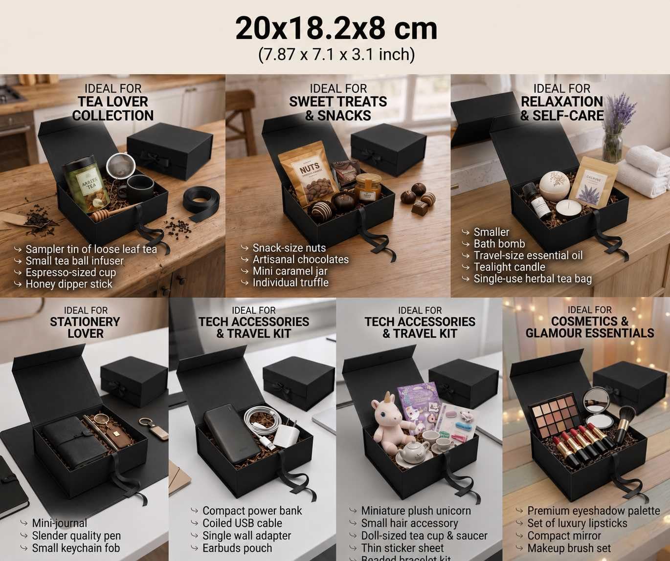 Emartbuy Schwarze magnetische Geschenkbox mit Schleife, 20 cm x 18,2 cm x 8 cm, 5 Stück