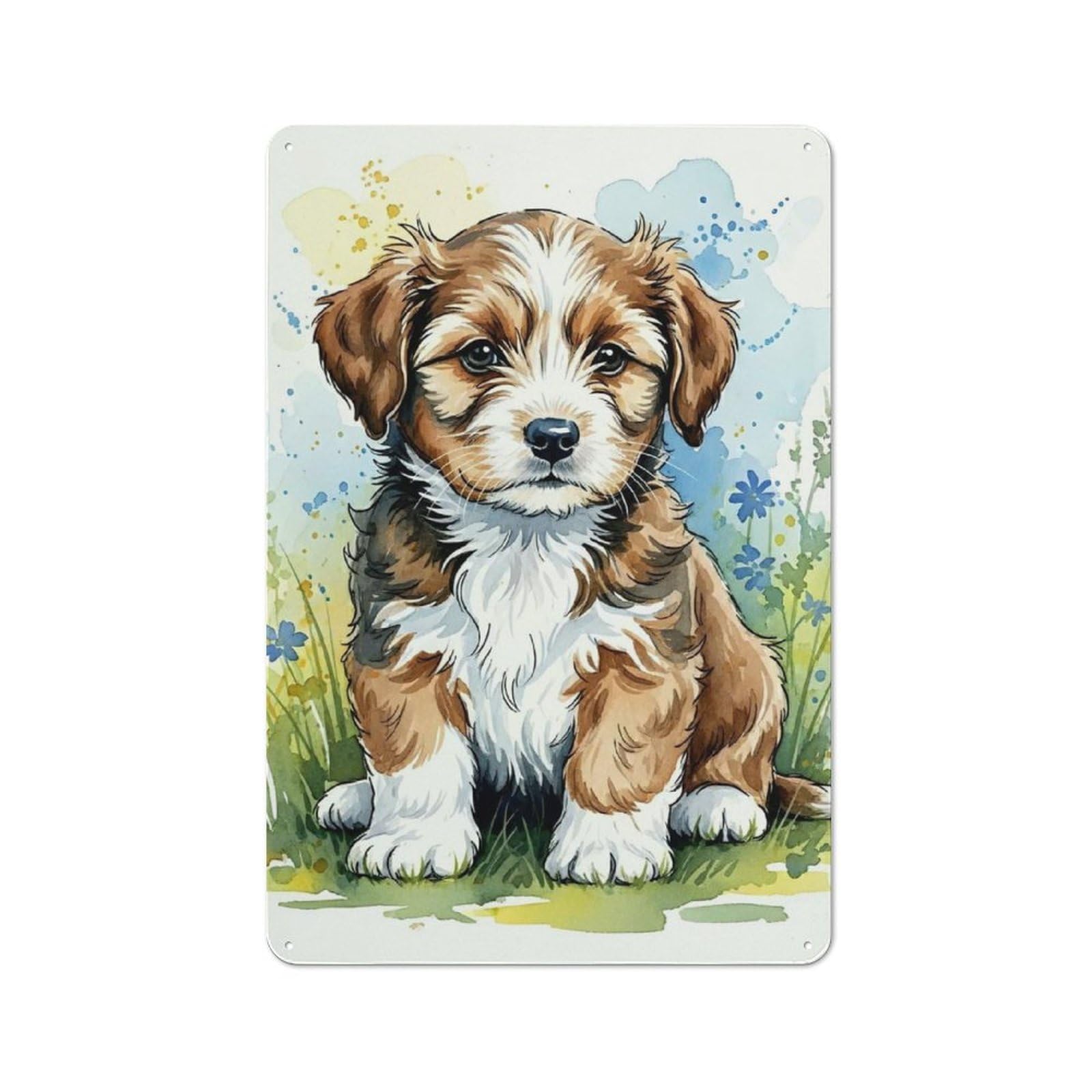Junmoney Style-11 Vintage Tin Sign 30X20cm With Watercolor Puppy In A Field For Bar Or Restaurant, Suited To Bar Decor Enthusiasts