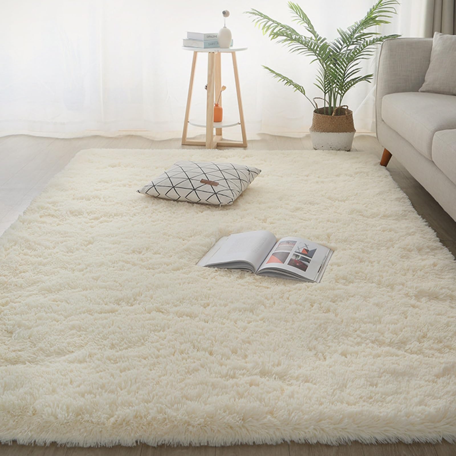 Xuedngm Cream Color Large Area Rug Shaggy Rug 225 X 225 Cm(89 X 89Inch) Modern, Fluffy, Non-Slip Underside, Easy Care Rugs For Bedroom Bedroom Rug Shaggy Living Room Area Rug For Bedroom,