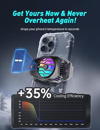 Cell Phone Cooler for Gaming, Mobile Phone Cooling Fan Radiator for iPhone Android Smartphone Live Streaming
