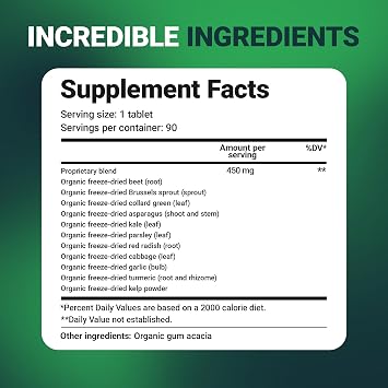 Dr. Berg's Greens Superfood Cruciferous Vegetable Tablets - Vegetable Supplements for Adults w/ 11 Phytonutrient Super Greens - Energy, Immune System & Liver Veggie Tablets - 90 Tablet
