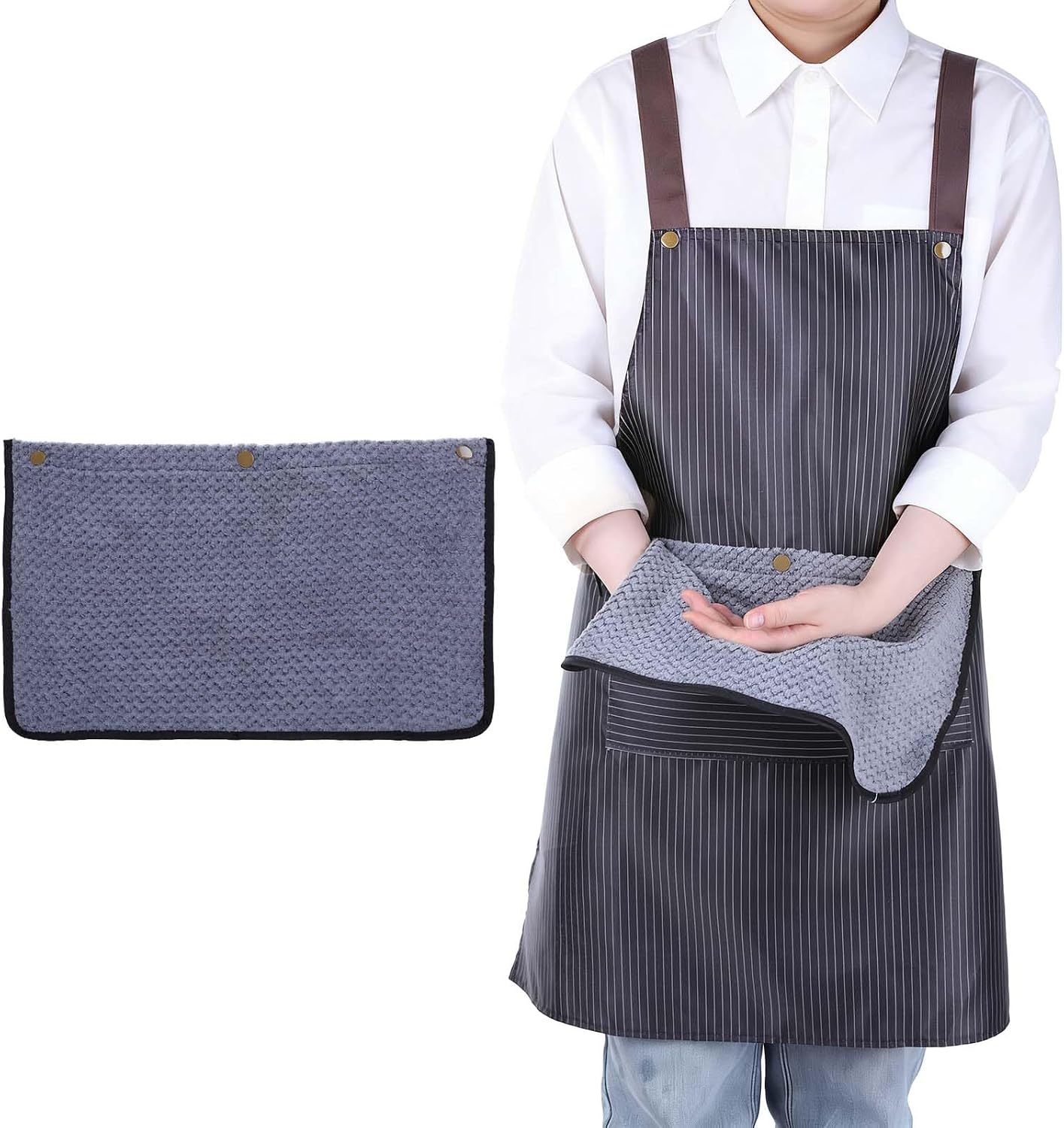 Kitchen Apron with Detachable Towel and Pockets Waterproof Cooking Apron No-Tie Cross Back Aprons Chef Aprons for Cooking Baking BBQ