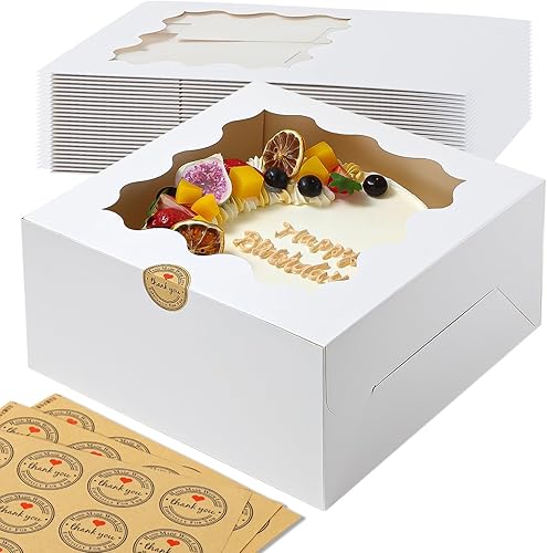 Biocorpla Cajas blancas para pasteles con ventana, 24 unidades, 10 x 10 x 5 pulgadas, cajas de pastelería para pasteles, pasteles, pasteles,