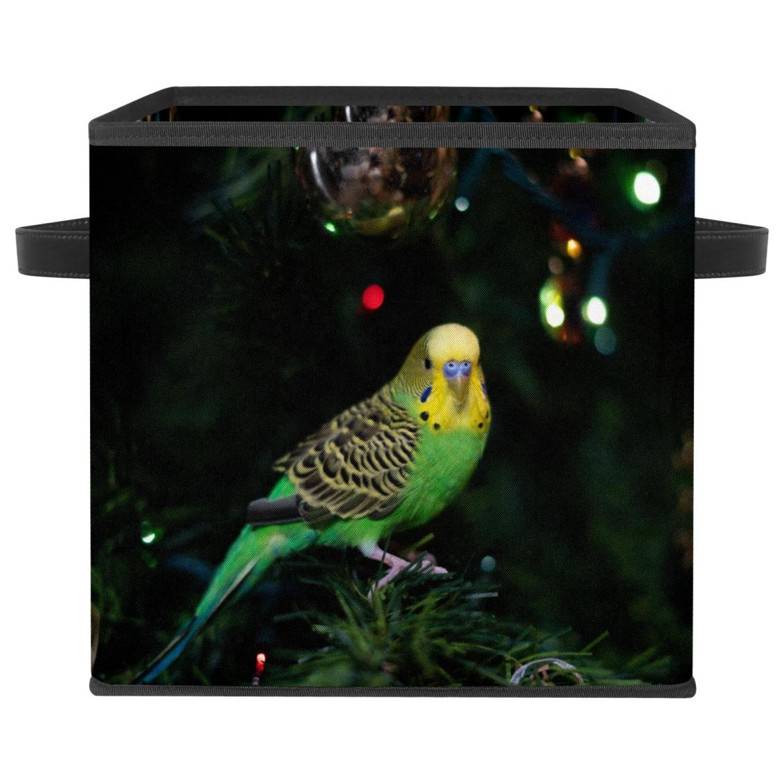 Boîte de rangement pliable cube motif perroquet en tissu avec poignées