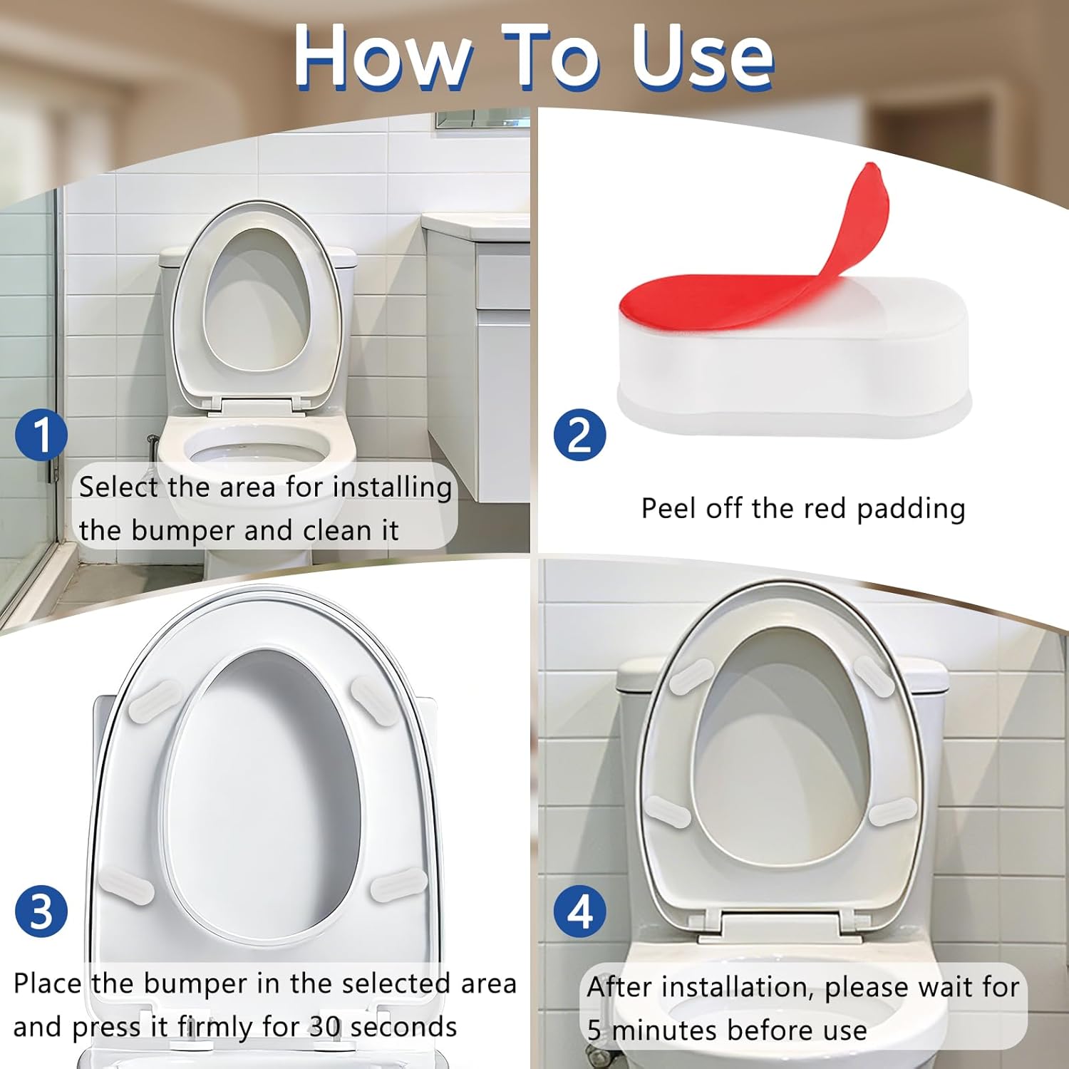 4Pcs Toilet Seat Bumpers for Bidet - Spacers with Strong Adhesive, Universal Fit for Most Toilet Seats, Ideal for Home and Hotel Bathroom Use