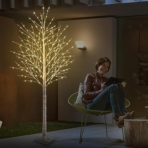 Miniatura 6 de Árbol de abedul iluminado con 600 luces LED de 7 pies, incluye luces parpadeantes, árbol de abedul LED con temporizador, árbol iluminado para