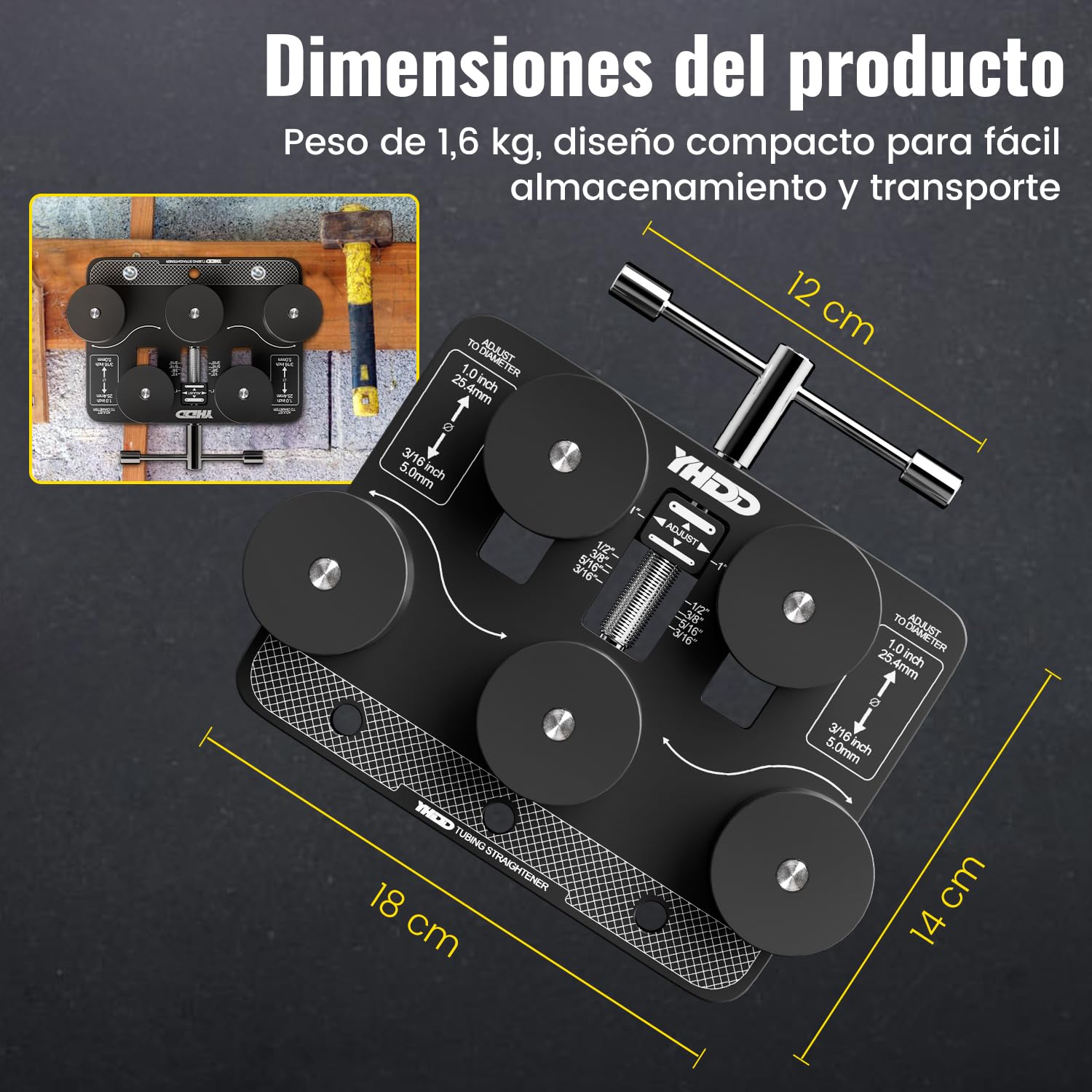 Enderezador de Tubos para Diámetros de 4,7 mm a 25,4 mm, Herramienta Ajustable para Enderezar Tubos de Freno, para Tubos de Cobre, Aluminio, Acero, Tubos Doblados y Líneas de Combustible