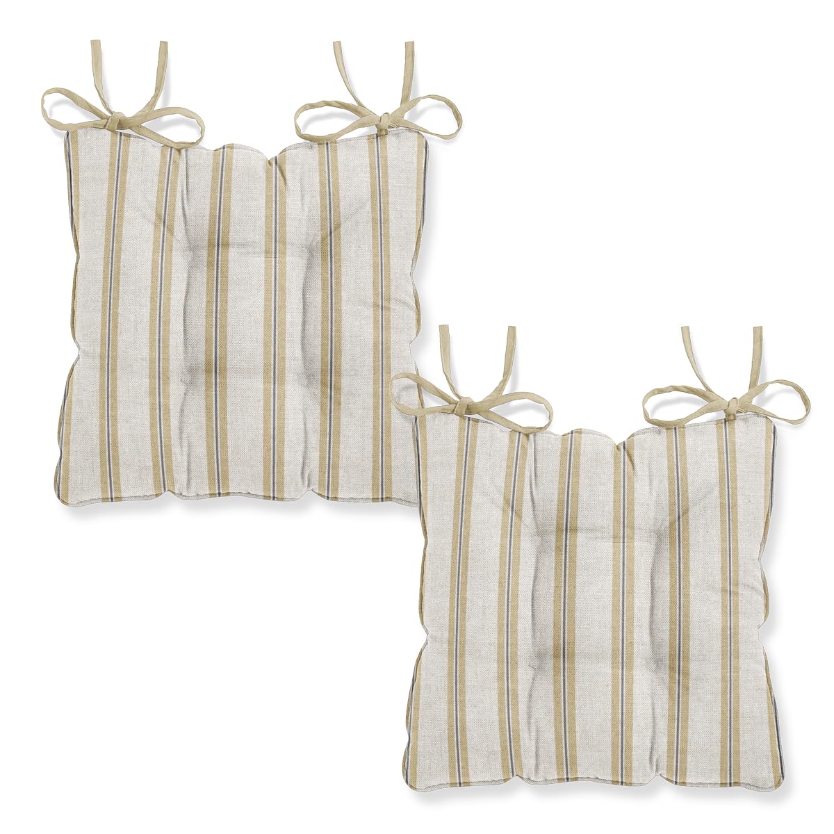 Harrison Cropper Seat Pads for Dining Chair Winterfell Ticking Stripe Chair Pads with Straps, Set of 2 (Sand)