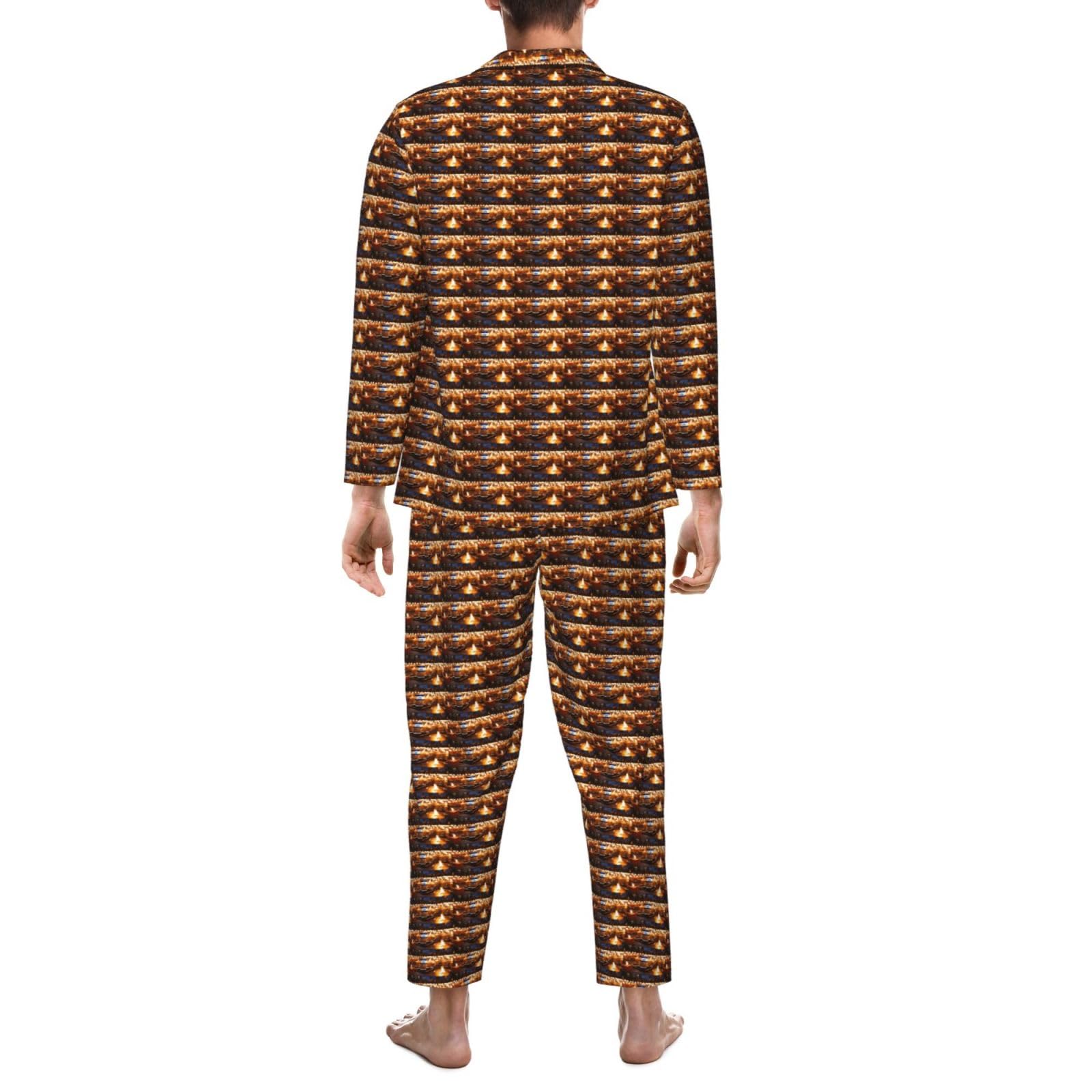Herren-Pyjama-Set mit israelischer Flagge, langärmelig, zweiteilig, bequem, Nachtwäsche