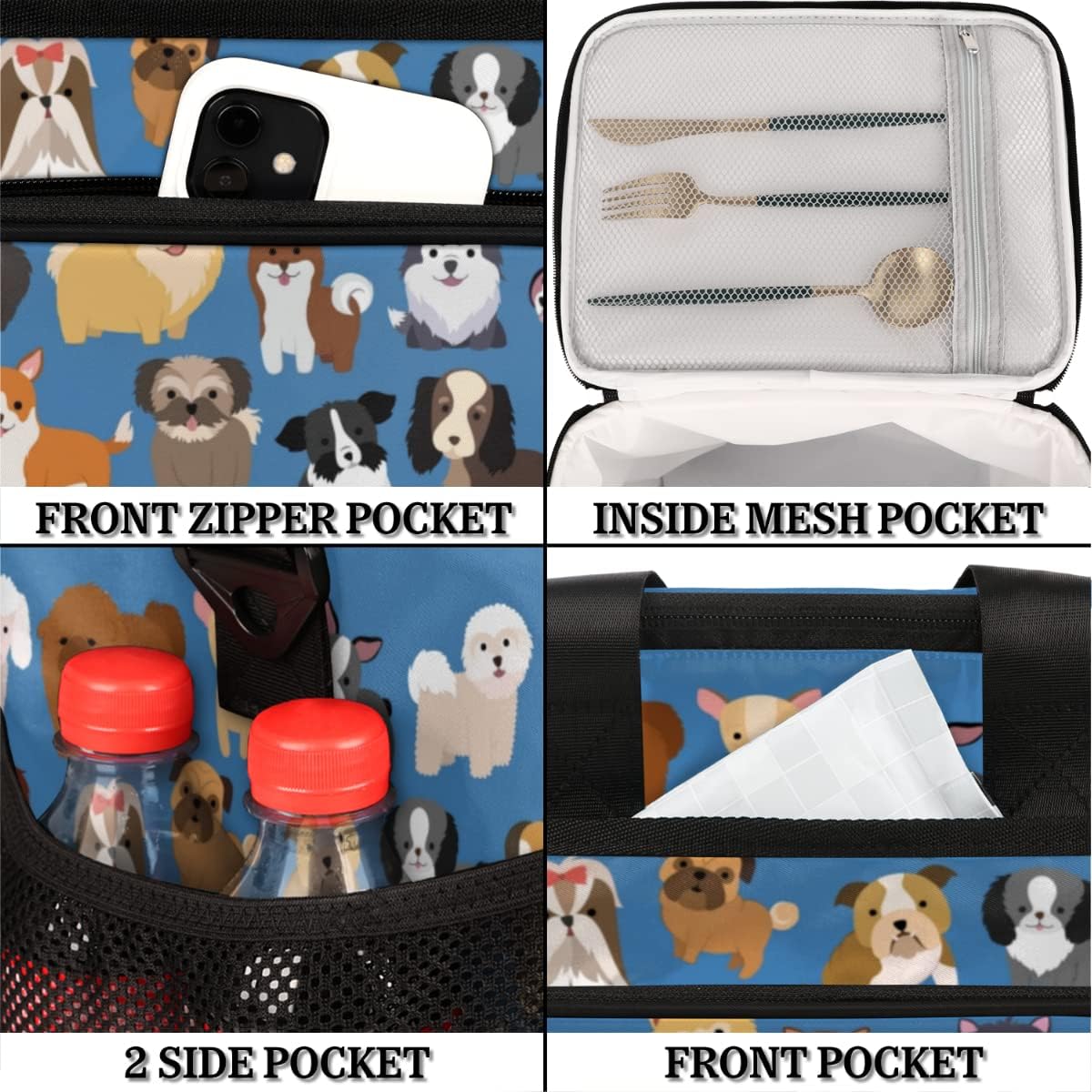 AUUXVA Insulated Cooler Lunch Bag Cute Dog Animal Paw Print Lunch Box Leakproof Large Tote Bag Reusable for Women Men Picnic Travel (15L) - Image 4