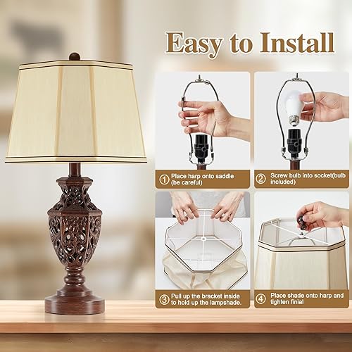 Miniatura 7 de Lámparas para mesitas de noche, juego de 2 a 23.5 pulgadas, lámpara de noche vintage con USB A+C y luz nocturna, lámpara de escritorio de resina