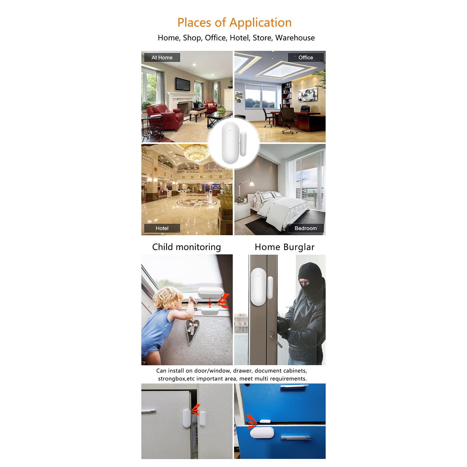 Allarme sensore porta finestra Smart WiFi, sensore rilevatore di ingresso magnetico per porta finestra wireless a contatto, allarme antifurto porta finestra sensore wireless