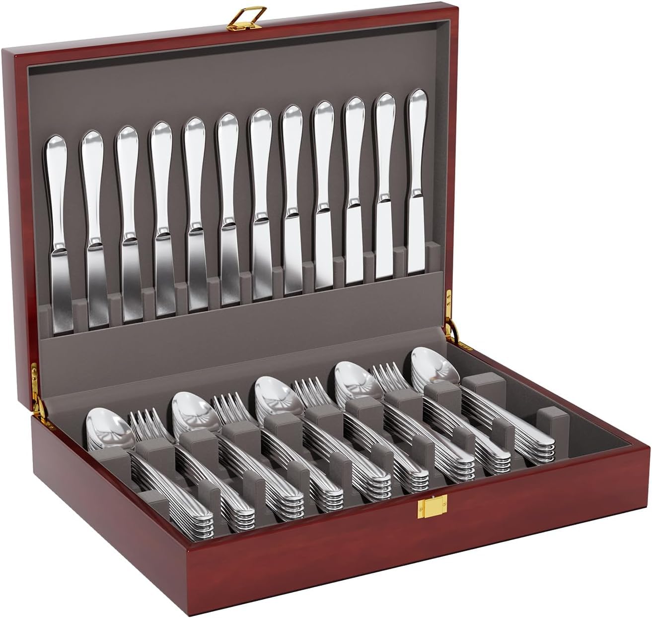 Photo 1 of ***BOX ONLY***Solid Mahogany Silverware Storage Box,Silverware Chest Case with Lid and Felt Lined,Wood Flatware Storage Box for 12 sets of Utensils,Silverware Boxes for Flatware,Silverware Chest without Silverware